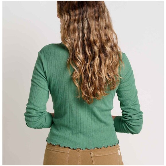 NWT Toad & Co Foothill Pointelle Long Sleeve Crew t-shirt Ivy green L large top - Picture 2 of 8